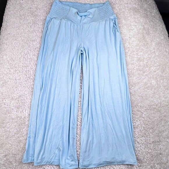 Torrid High Rise Smocked Pull On Wide Leg Pants Blue 1X NEW - Picture 3 of 13
